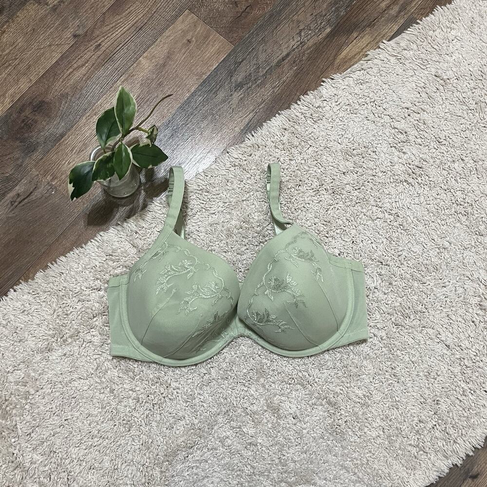 Cacique Lane Bryant Size 40DD Green Mesh Embroidered Plunge Underwire Bra